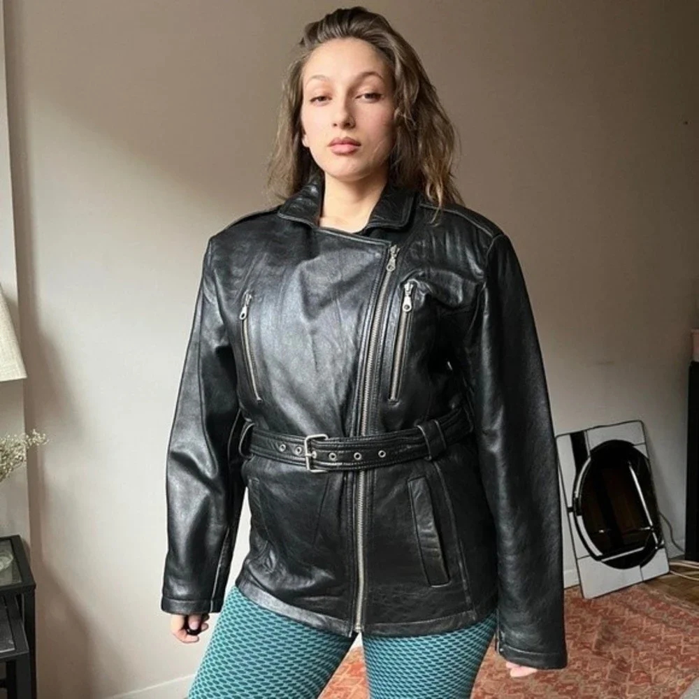 Vintage 80s black leather motorcycle jacket - Picture 3 of 4
